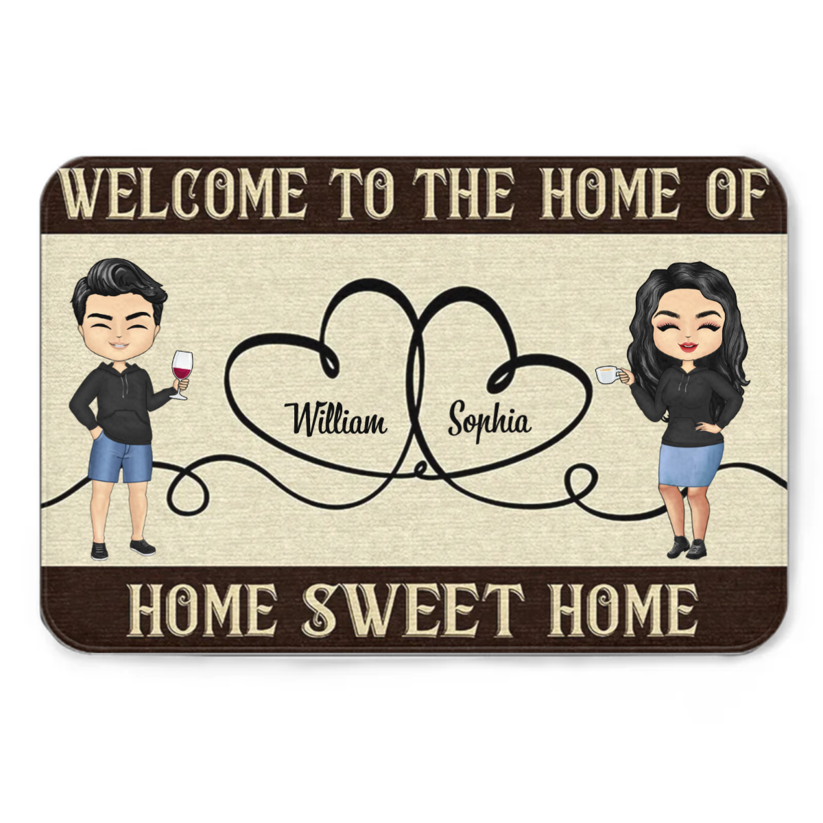 Chibi Couple Home Sweet Home - カップルギフト - パーソナライズされたカスタムドアマット