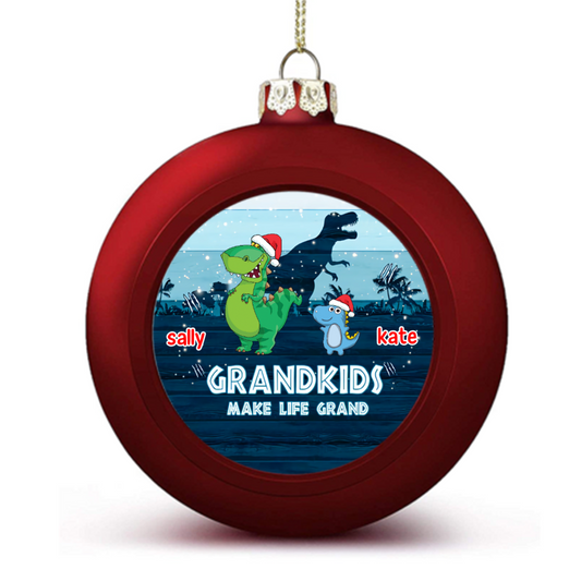 Grandkids Make Life Grand Dinosaur Family Ball Ornaments