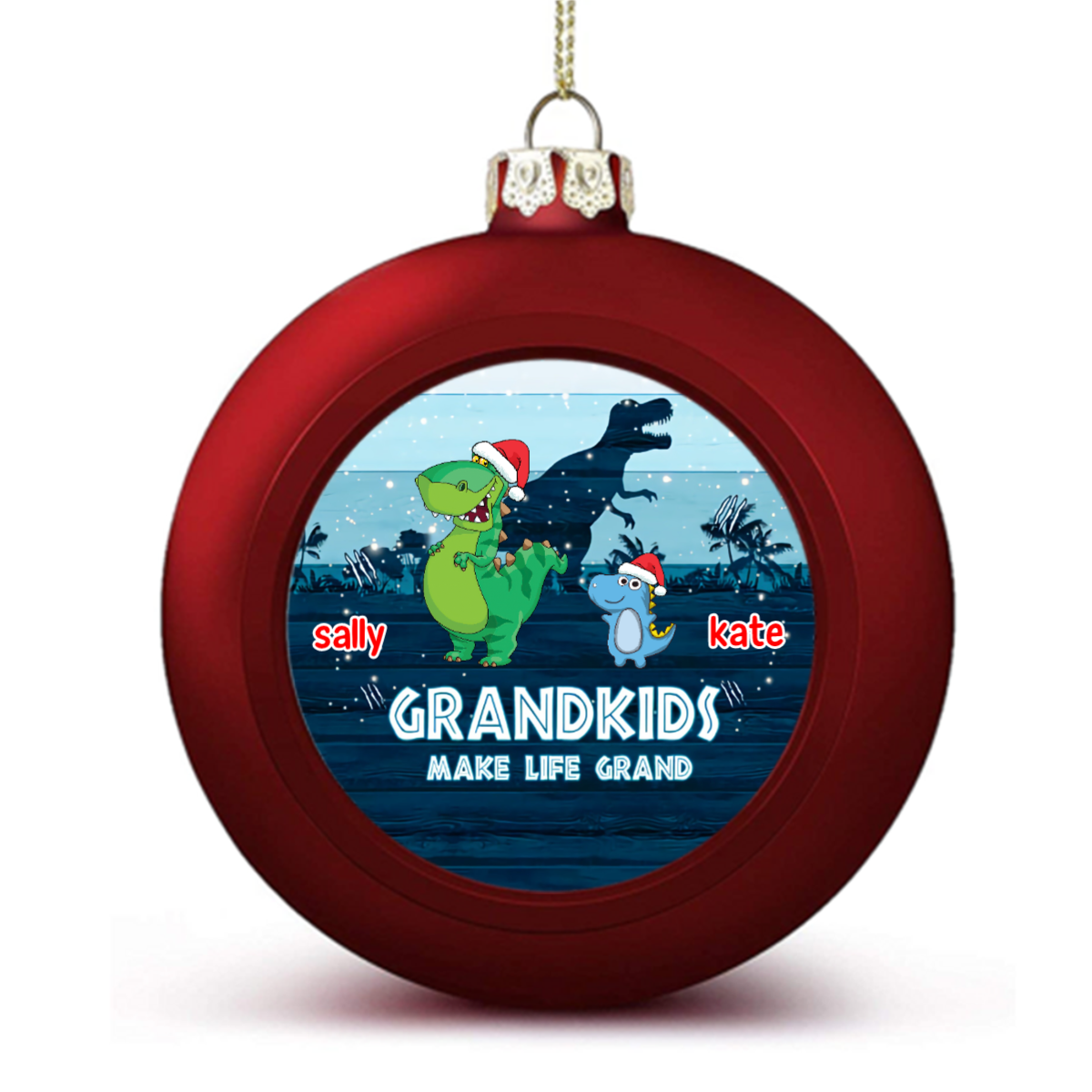 Grandkids Make Life Grand Dinosaur Family Ball Ornaments