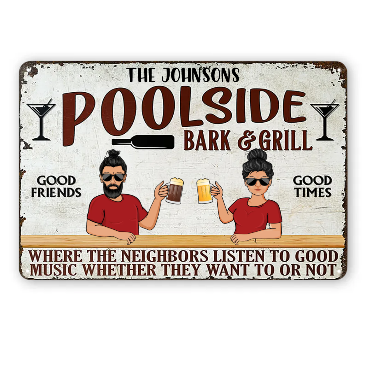 Poolside Bar &amp; Grill Where The Neighbor - スイミングプールの装飾 - パーソナライズされたカスタムクラシックメタルサイン