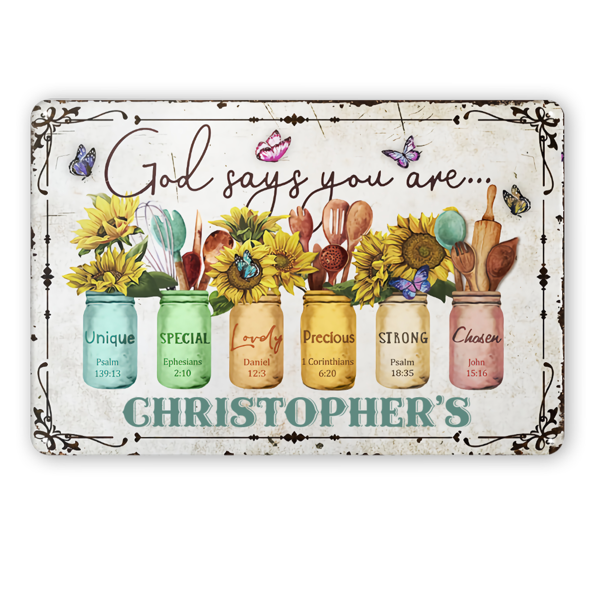Personalized Butterfly Kitchen God Says Customized Classic Metal Signs