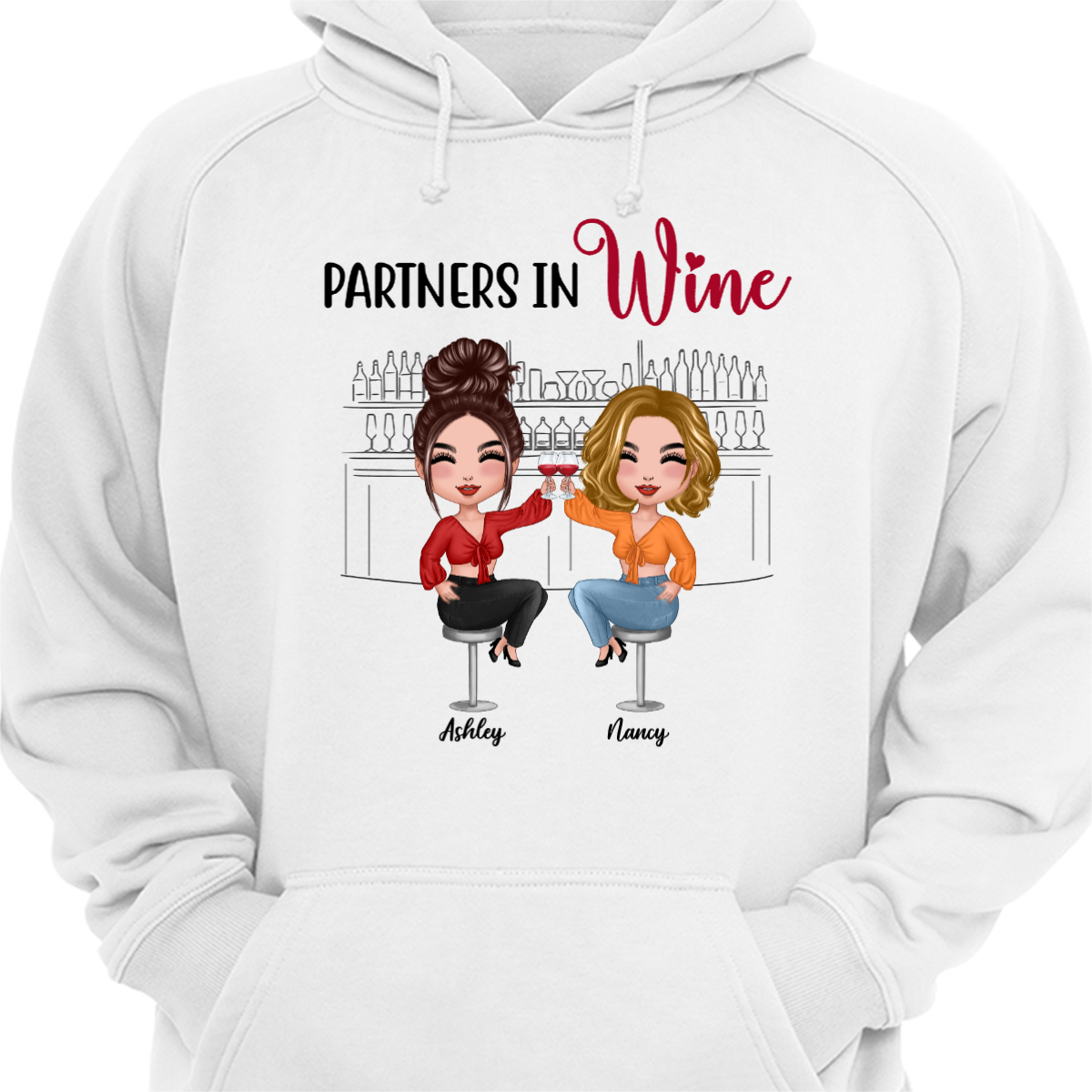 Doll Besties Partners In Wine Personalized Hoodie Sweatshirt