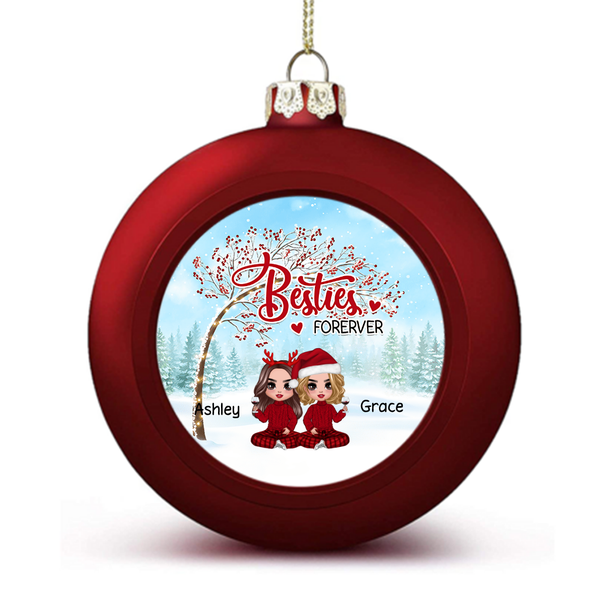 Doll Besties Under Berry Tree Personalized Ball Ornaments