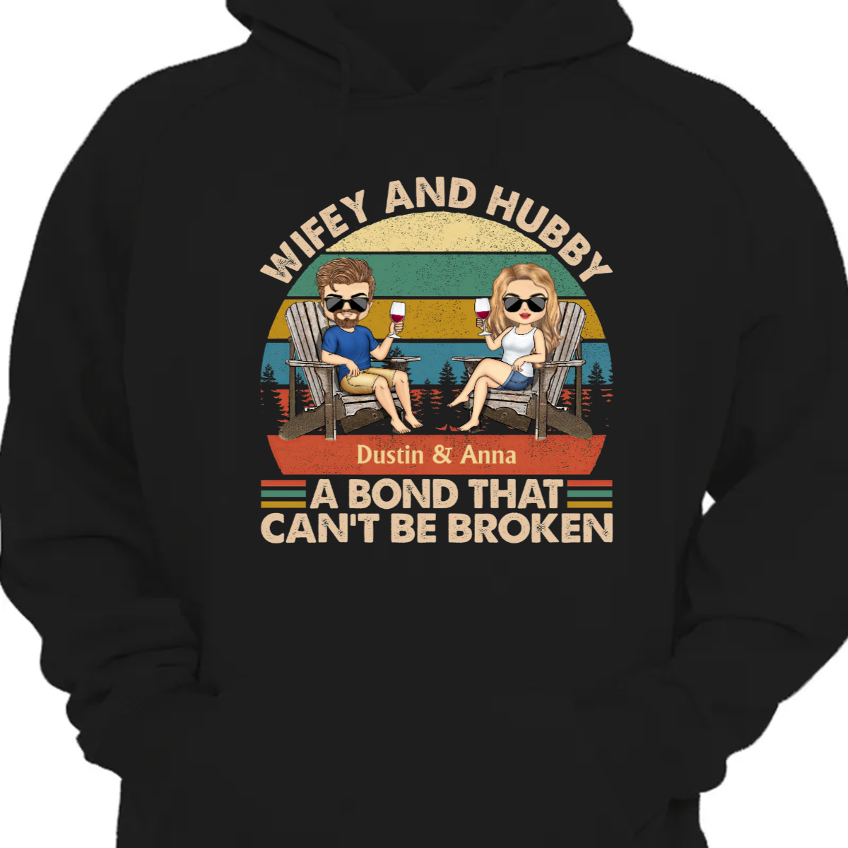Wifey And Hubby A Bond That Can't Be Broken Chibi Retro - Gift For Couples - Personalized Custom Hoodie Sweatshirt