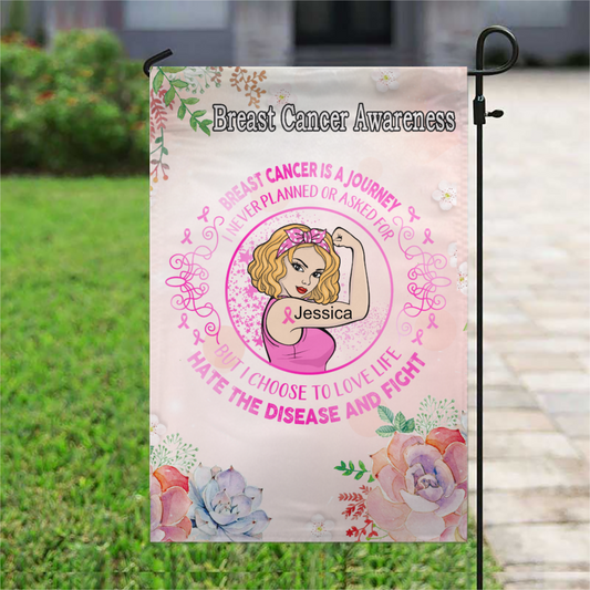 Breast Cancer Warrior Circle Personalized Name Garden Flag