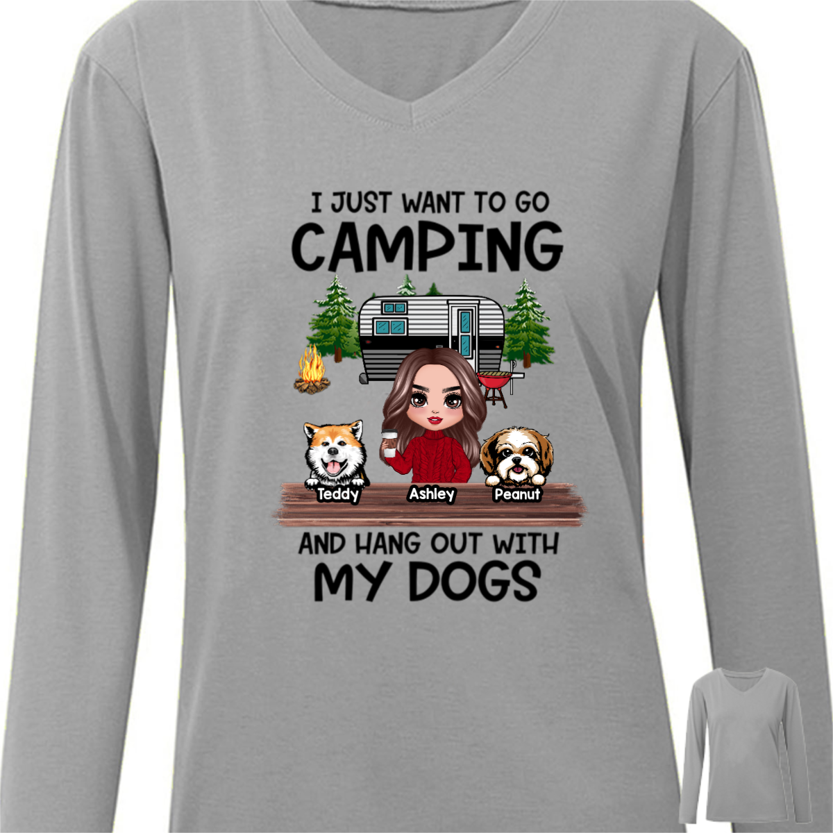 Go Camping And Hang Out With My Dogs Doll Girl Personalized Long Sleeve Shirt