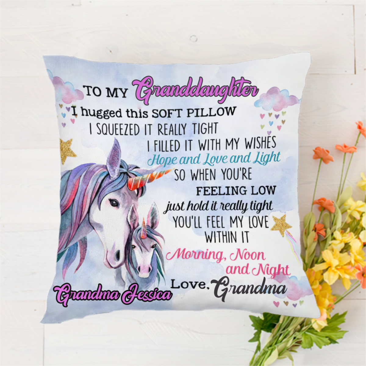 Personalized Mom Grandma Daughter Granddaughter Son Grandson Unicorn Pillow