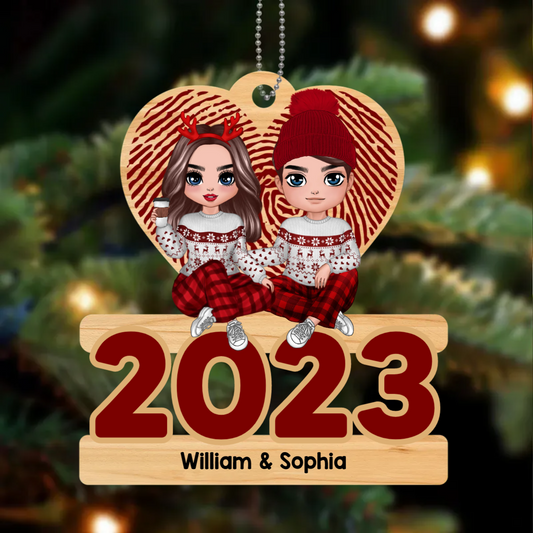 Family Sitting 2023 Christmas Personalized Metal Ornament