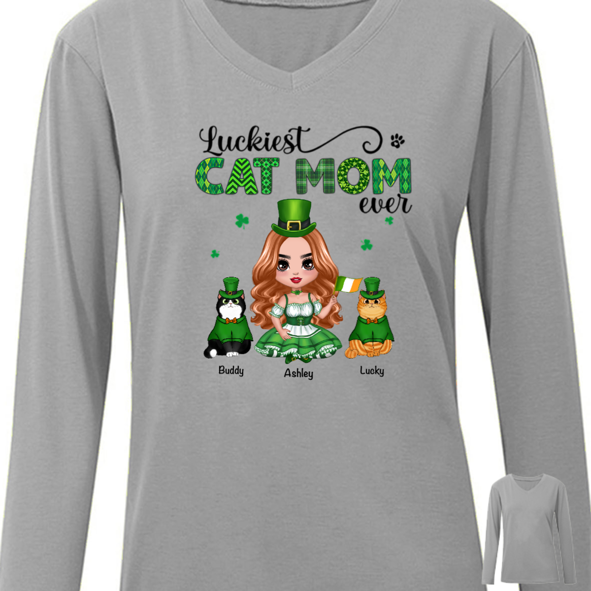 Doll Girl One Lucky Cat Mom Personalized Long Sleeve Shirt