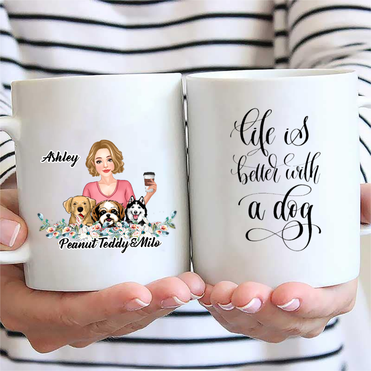 Better With Dog Floral Pretty Girl Gift For Dog Mom Personalized Mug