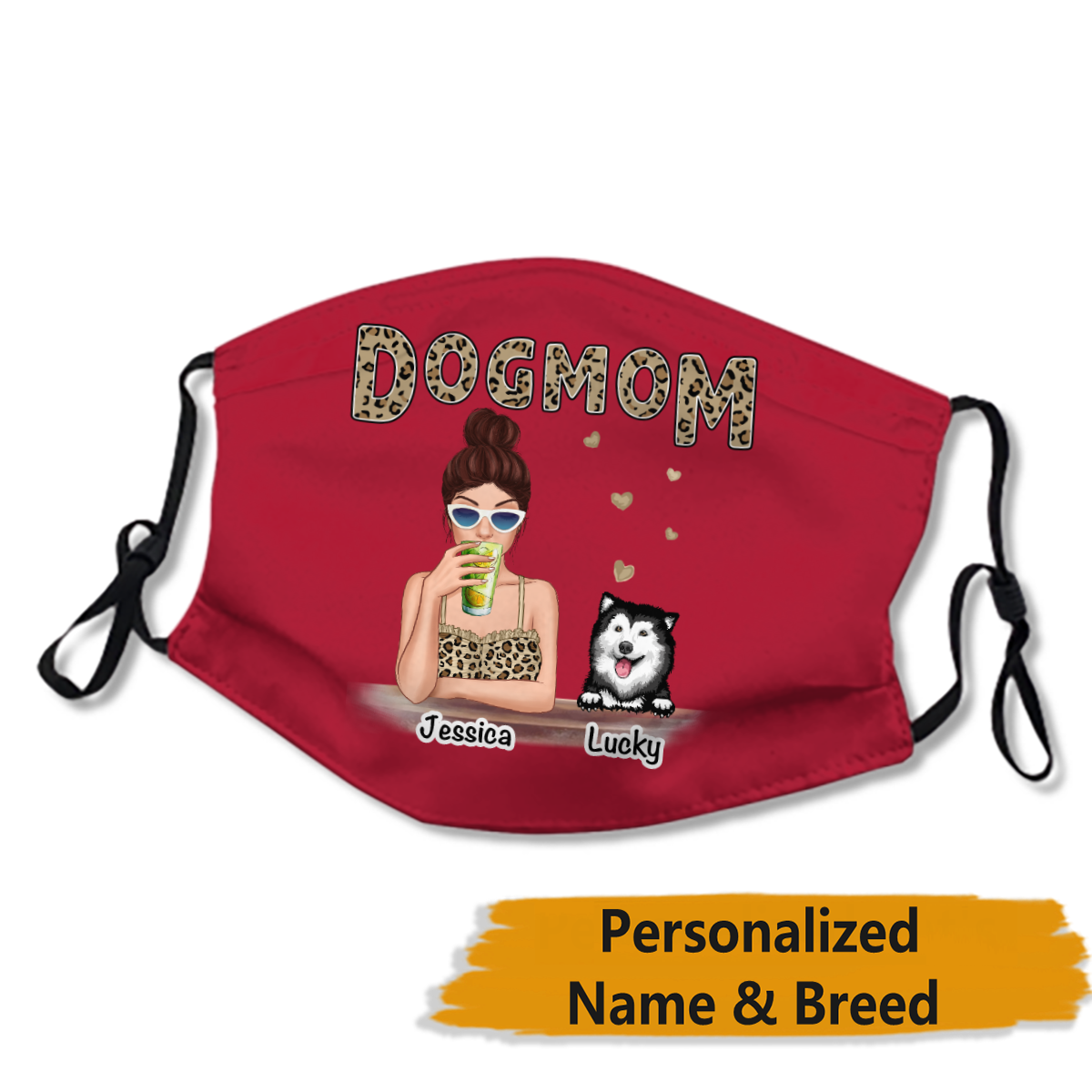 Leopard Dog Mom Personalized Name & Dog's Breed Face Mask
