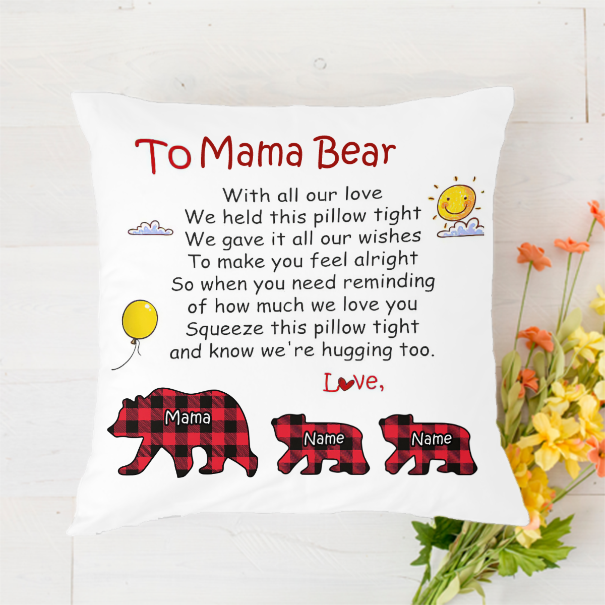Personalized Grandma Mom Bear Polyester Linen Pillow