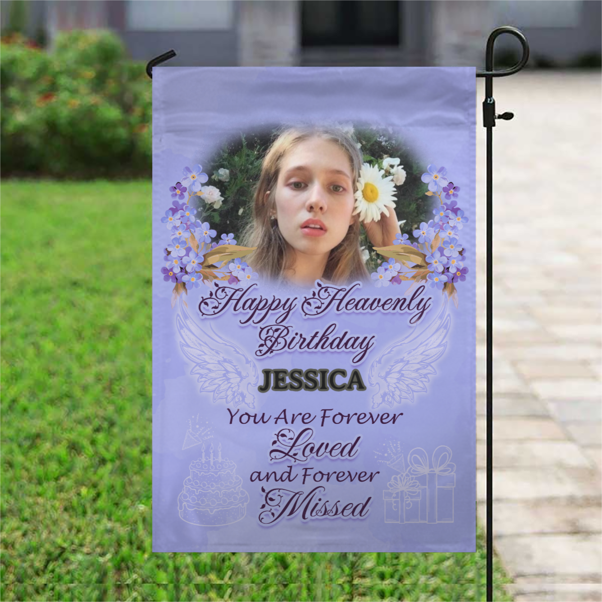 Happy Heavenly Personalized Photo Memorial Garden & House Flag