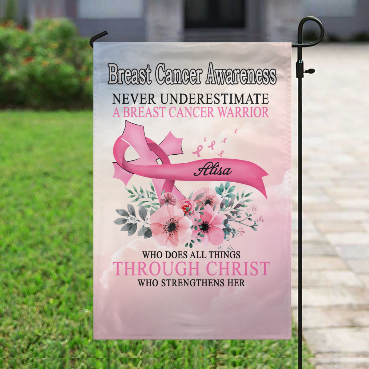 Breast Cancer Warrior Does All Things Personalized Name Garden Flag