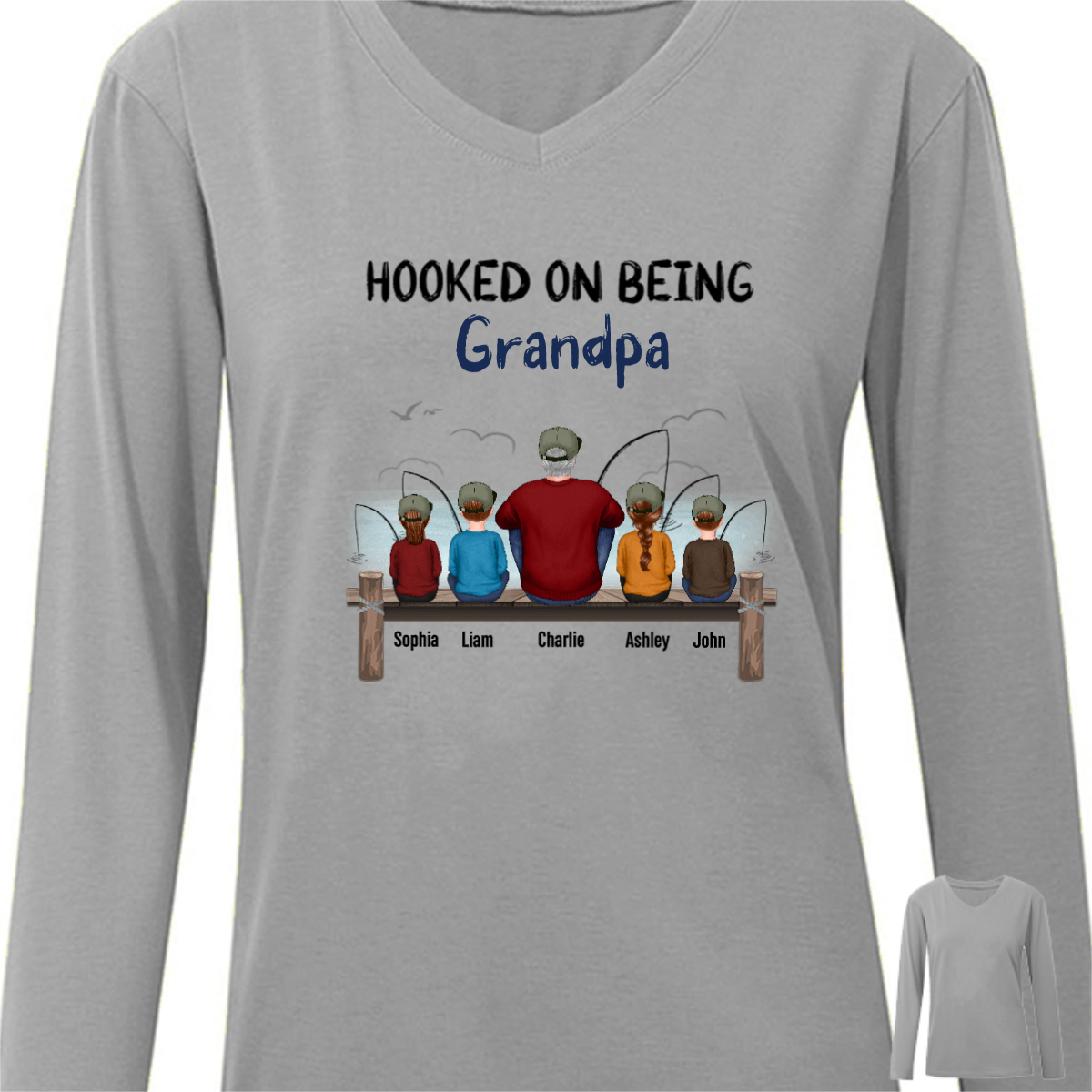 Hooked On Being Grandpa Fishing パーソナライズされた長袖シャツ