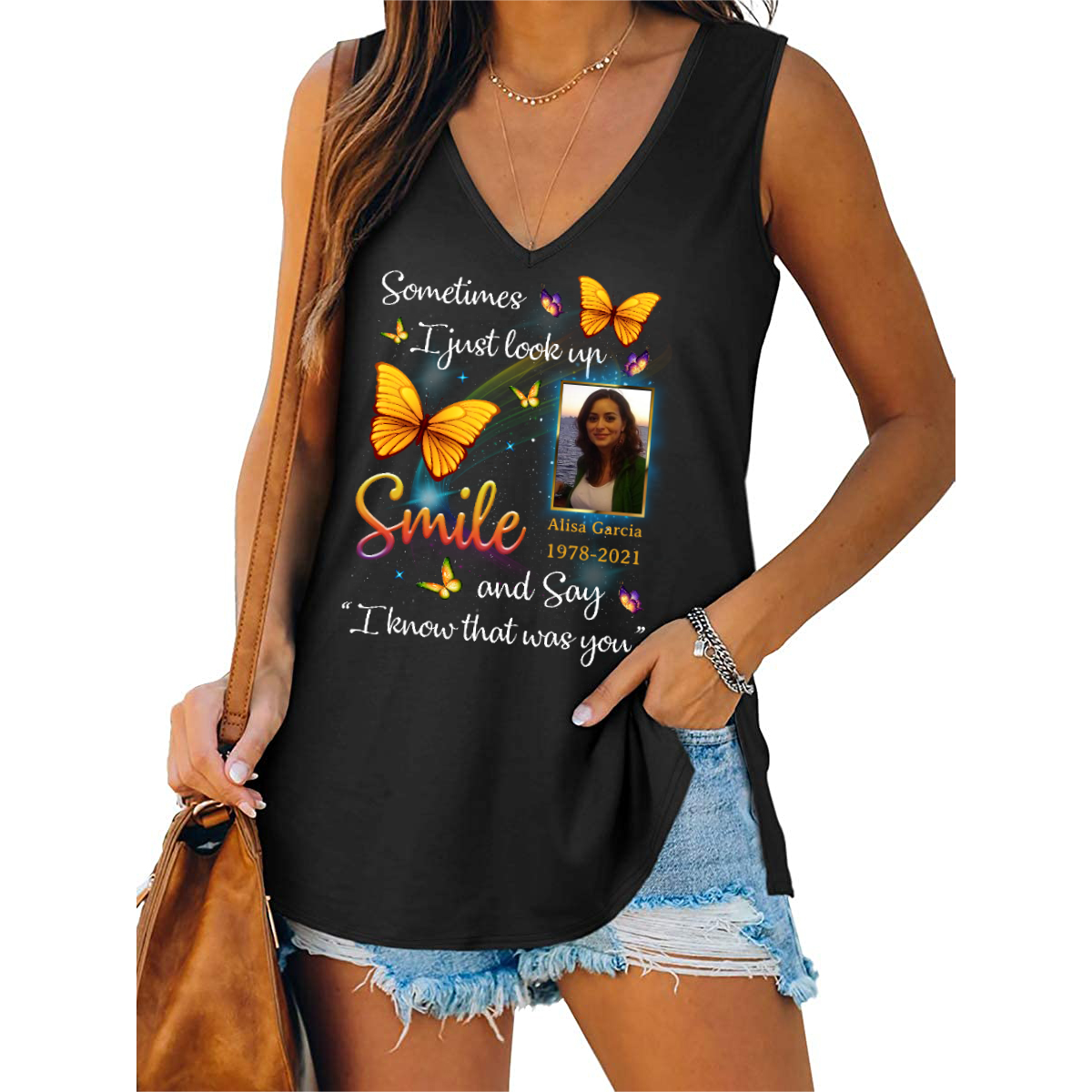 Look Up Smile And Say That Was You Personalized Photo Memorial Tank Top