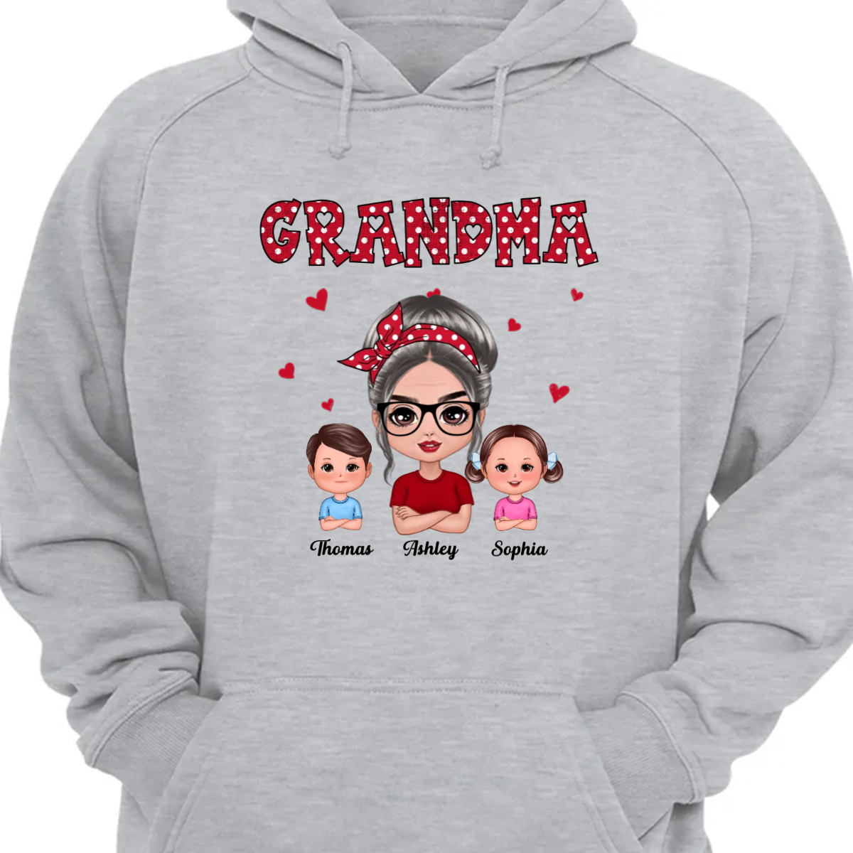 Polka Dot Pattern Grandma And Grandkids Personalized Hoodie Sweatshirt