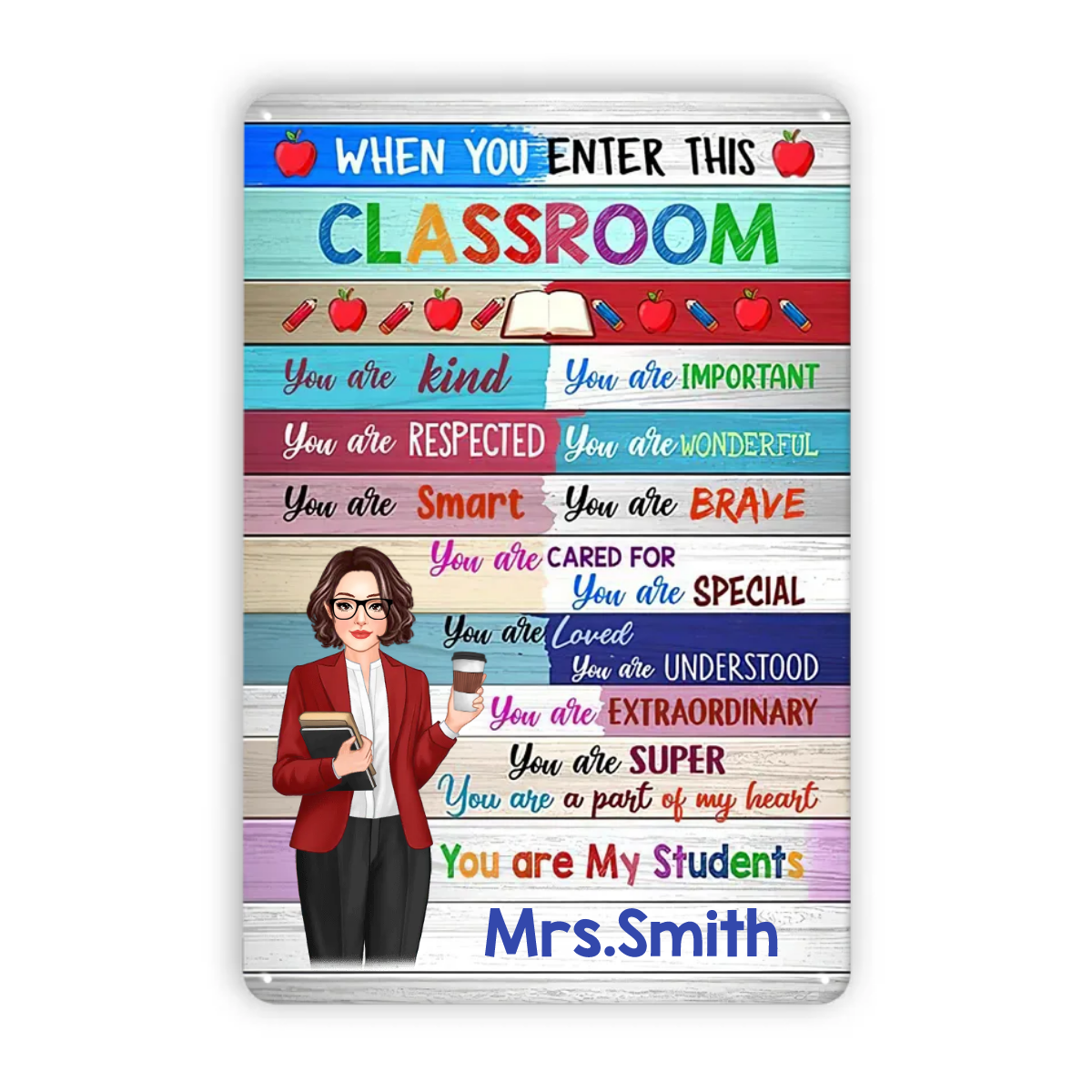 Teacher Colorful Wooden Texture Personalized Metal Signs