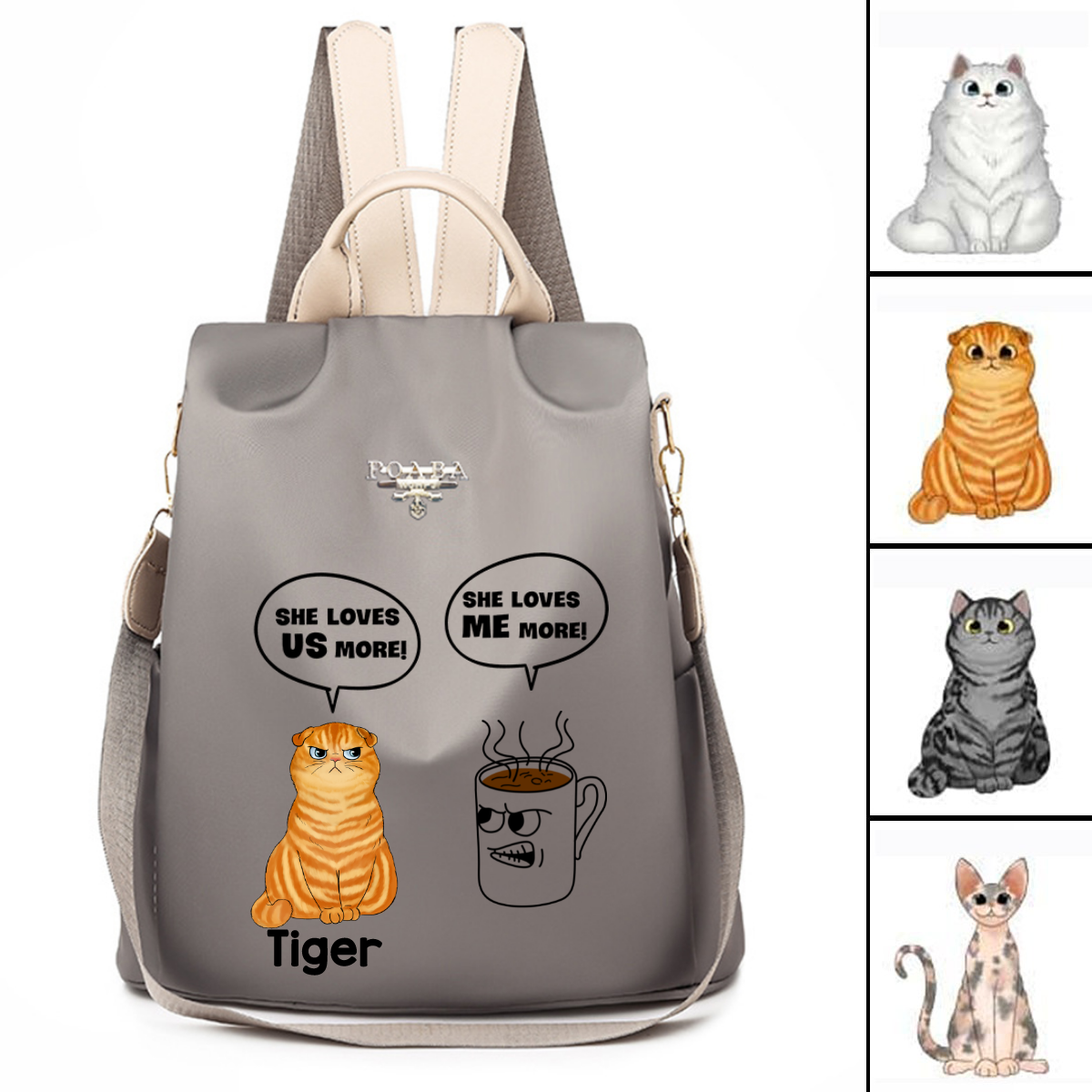 She Loves Me More Fluffy Cats and Drinks Personalized Backpack