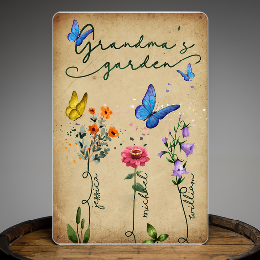 Grandma's Garden Personalized Kid's Names Metal Sign