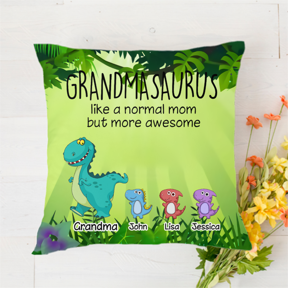 Grandmasaurus And Kids Personalized Pillow