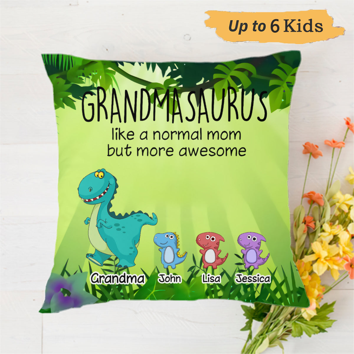Grandmasaurus And Kids Personalized Pillow