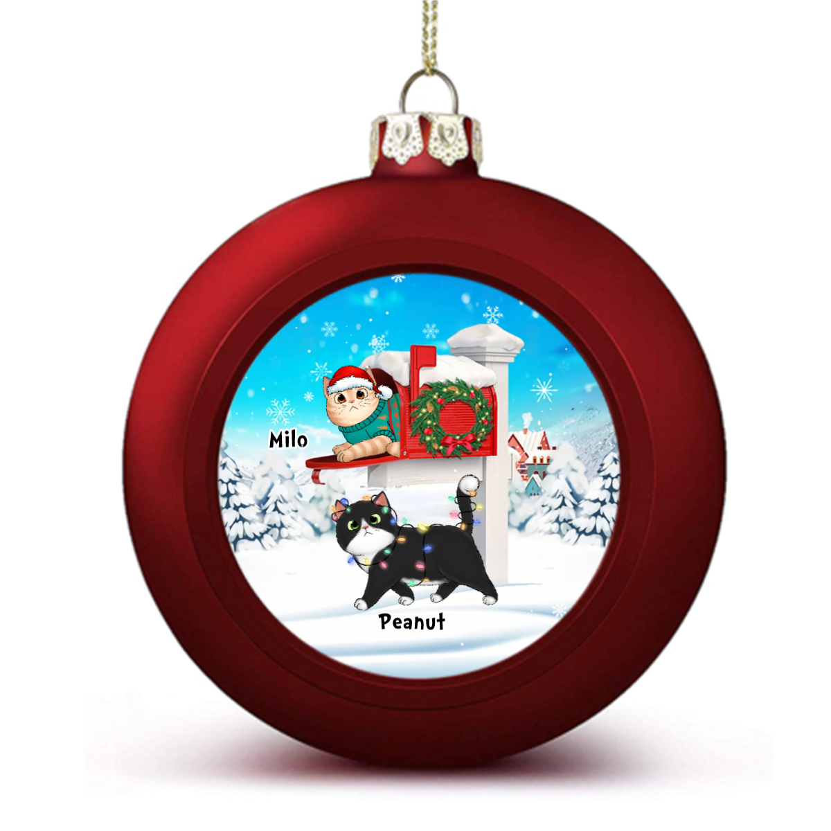 Cats With Mailbox Christmas Personalized Ball Ornaments