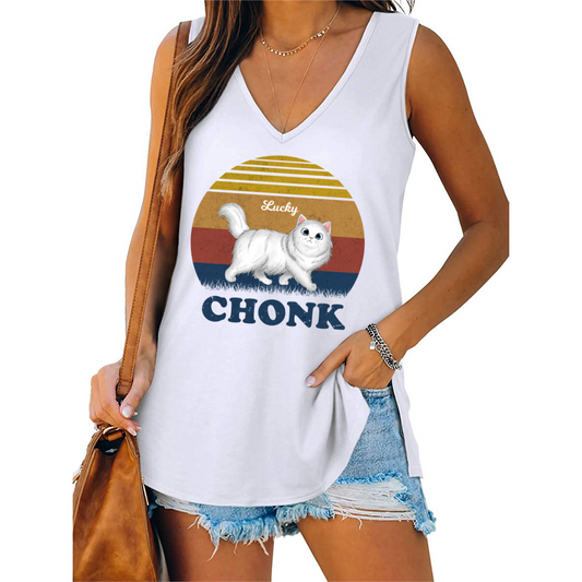 Chonk Fluffy Cat Walking Personalized Women Tank Top V Neck Casual Flowy Sleeveless