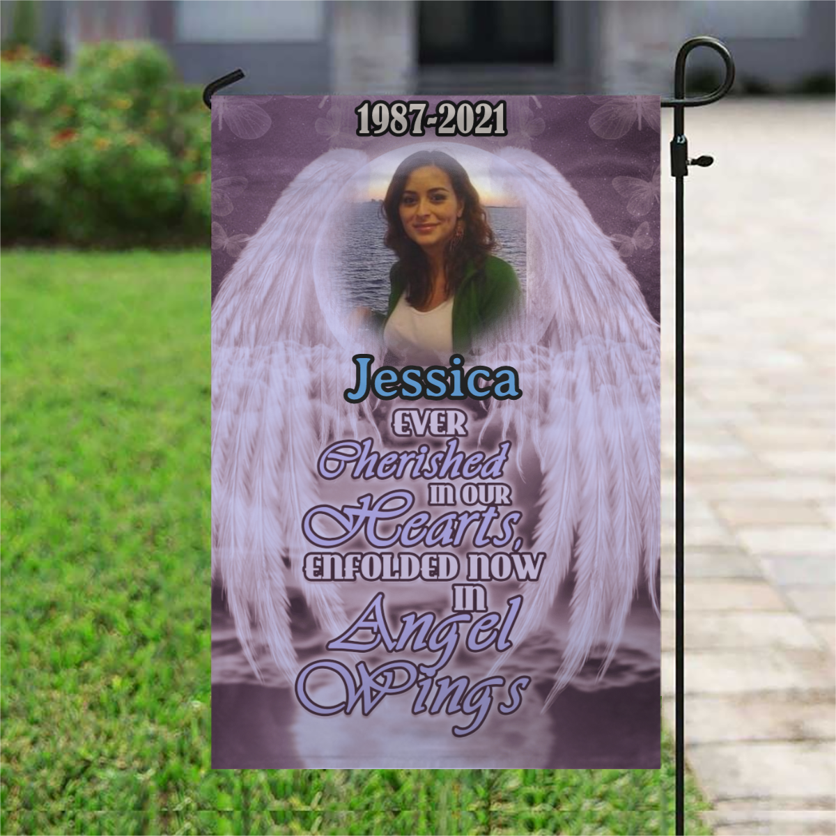 In Angel Wings Personalized Photo Memorial Garden & House Flag