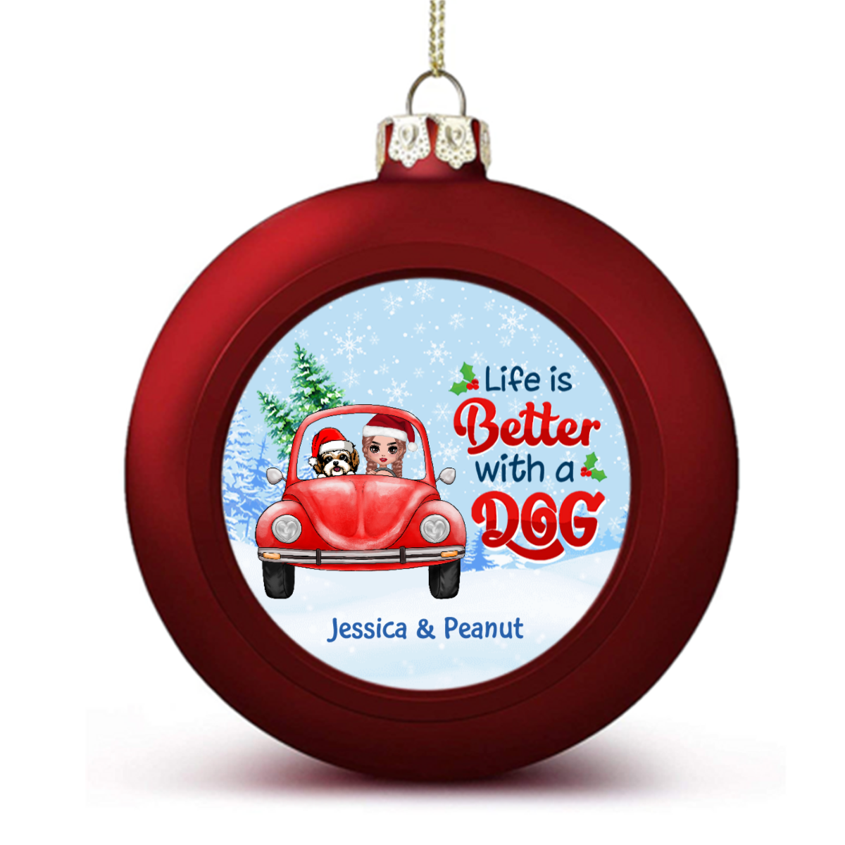Life Is Better With Dogs Doll Girl Personalized Circle Ball Ornaments