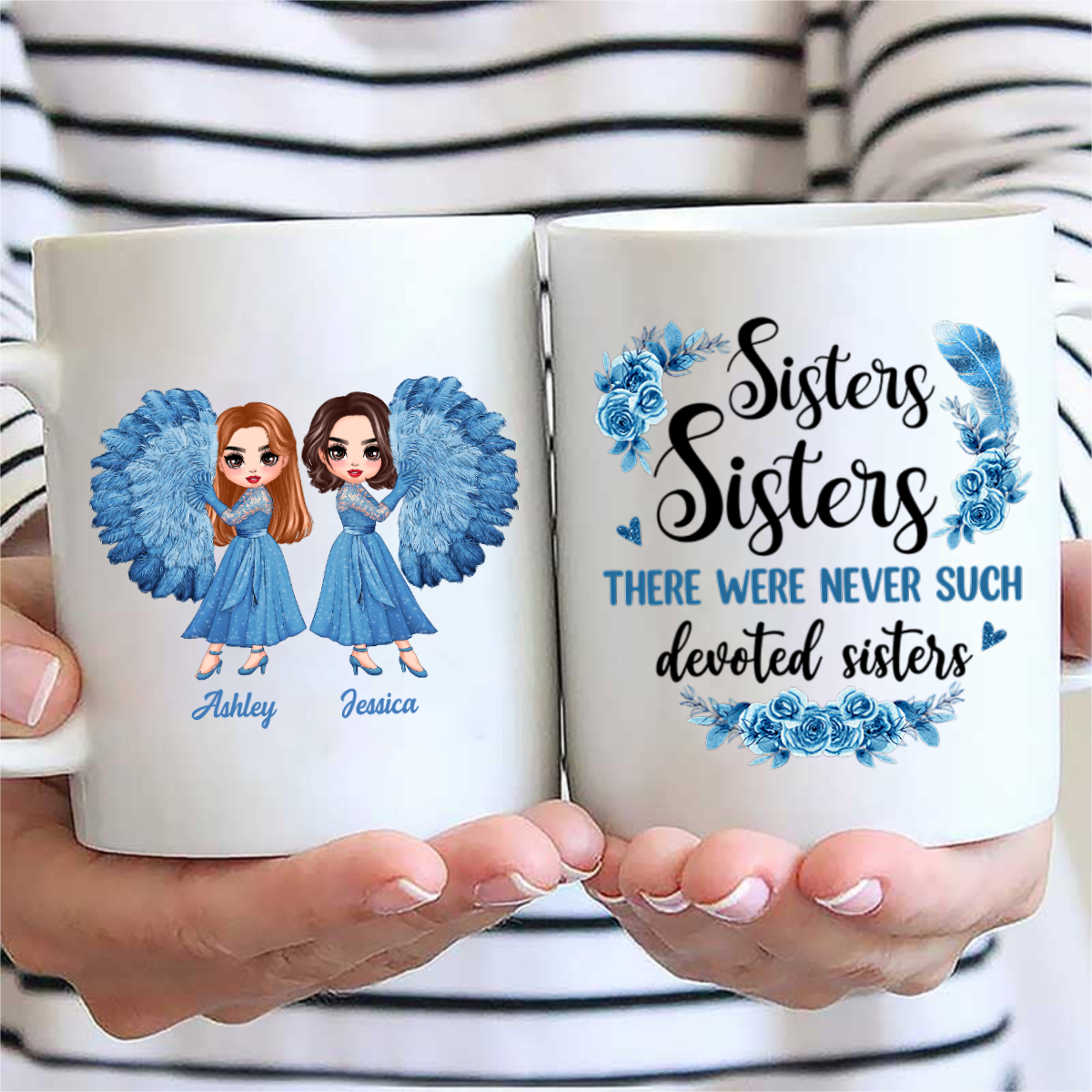 Sisters Sisters Blue Dresses Besties Personalized Coffee Mug