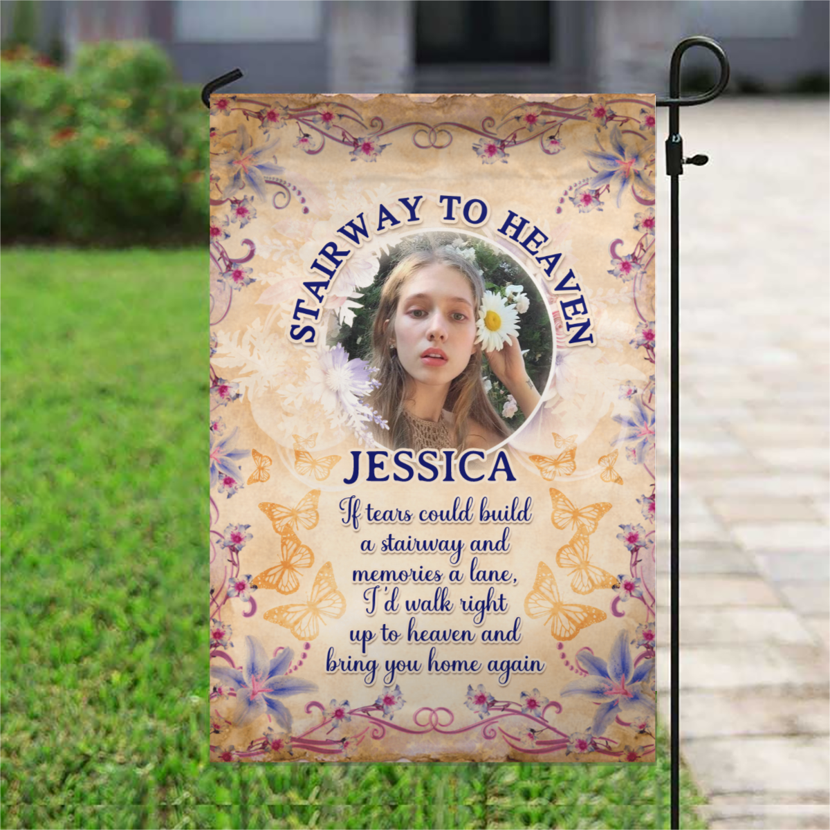 Stairway To Heaven Personalized Photo Memorial Garden & House Flag