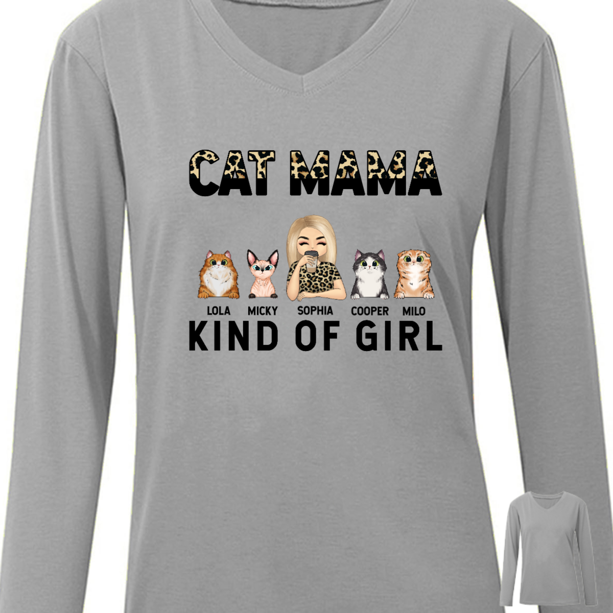 Cat Mama Kind Of Girl - 猫好きへのギフト - パーソナライズされたカスタム長袖シャツ