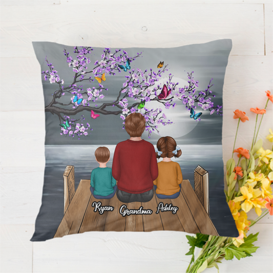 Purple Blossom Branch Grandma Grandkids Personalized Polyester Linen Pillow