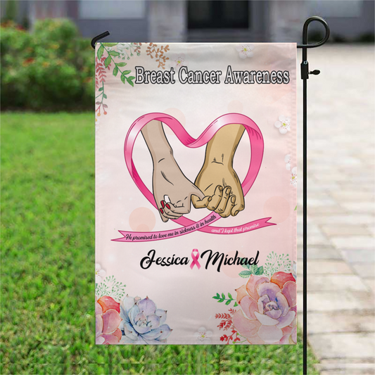 Breast Cancer Couple Together Personalized Name Garden Flag