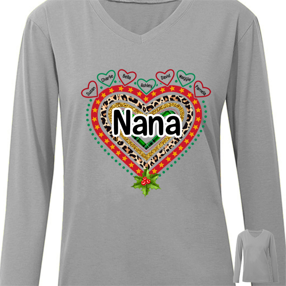 Christmas Rainbow Heart Mom Grandma Personalized Long Sleeve Shirt