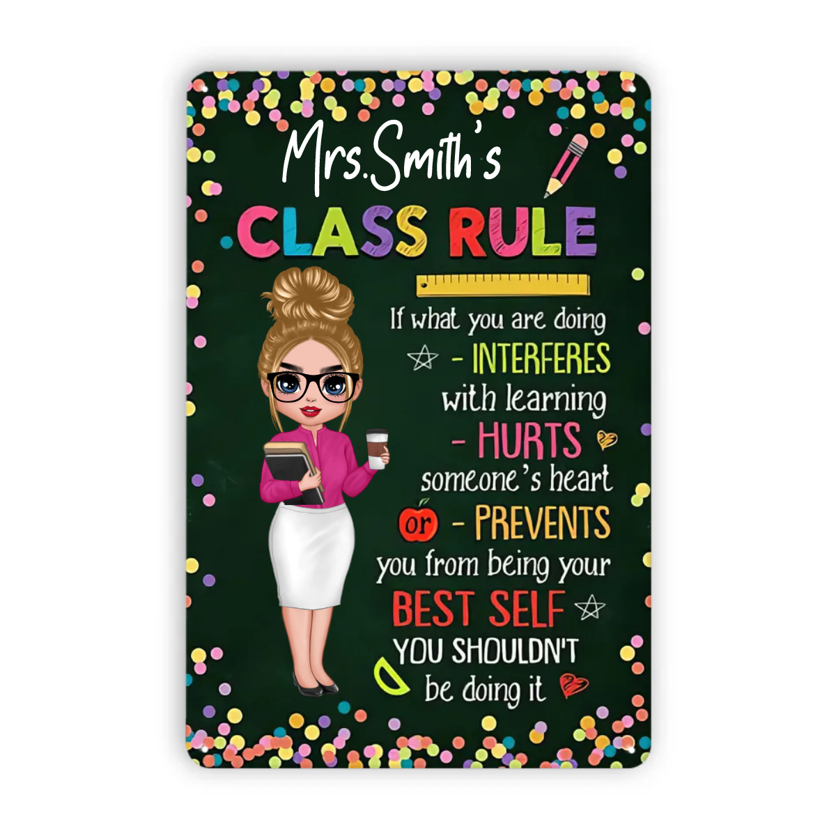 Doll Teacher Class Rule Personalized Metal Signs