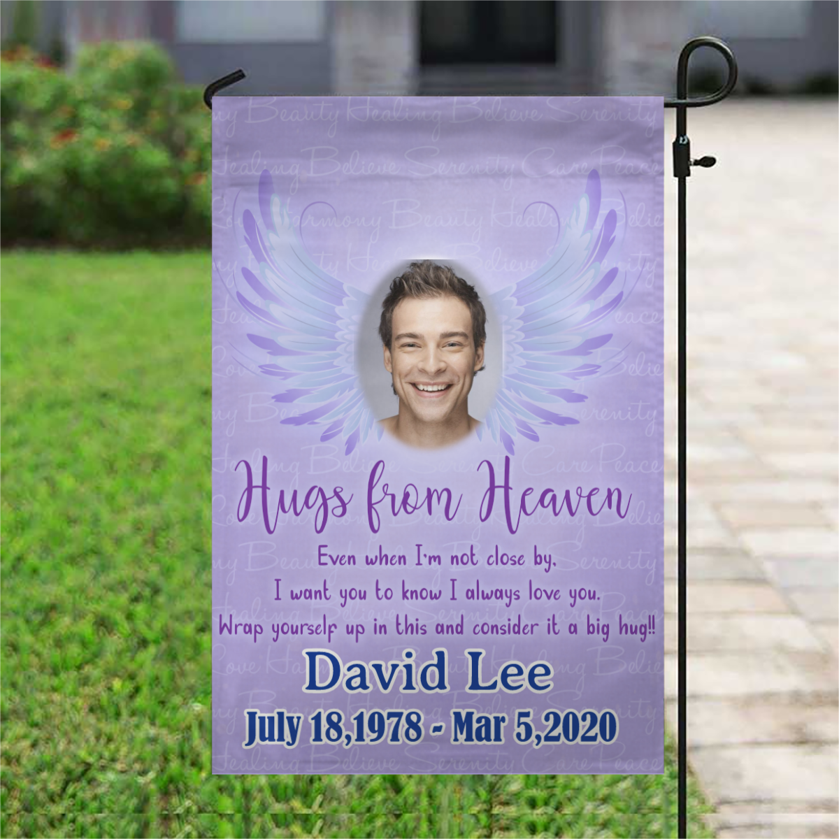 Hugs From Heaven Wings Personalized Photo Memorial Garden & House Flag