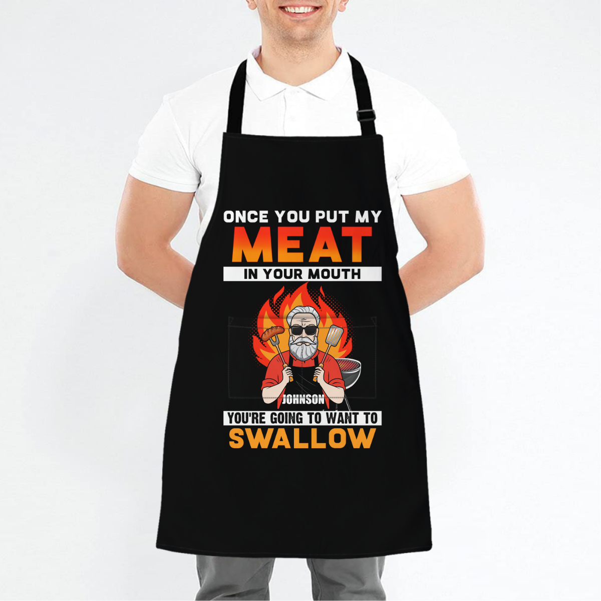 Old Man BBQ Funny Personalized Apron (with pocket)