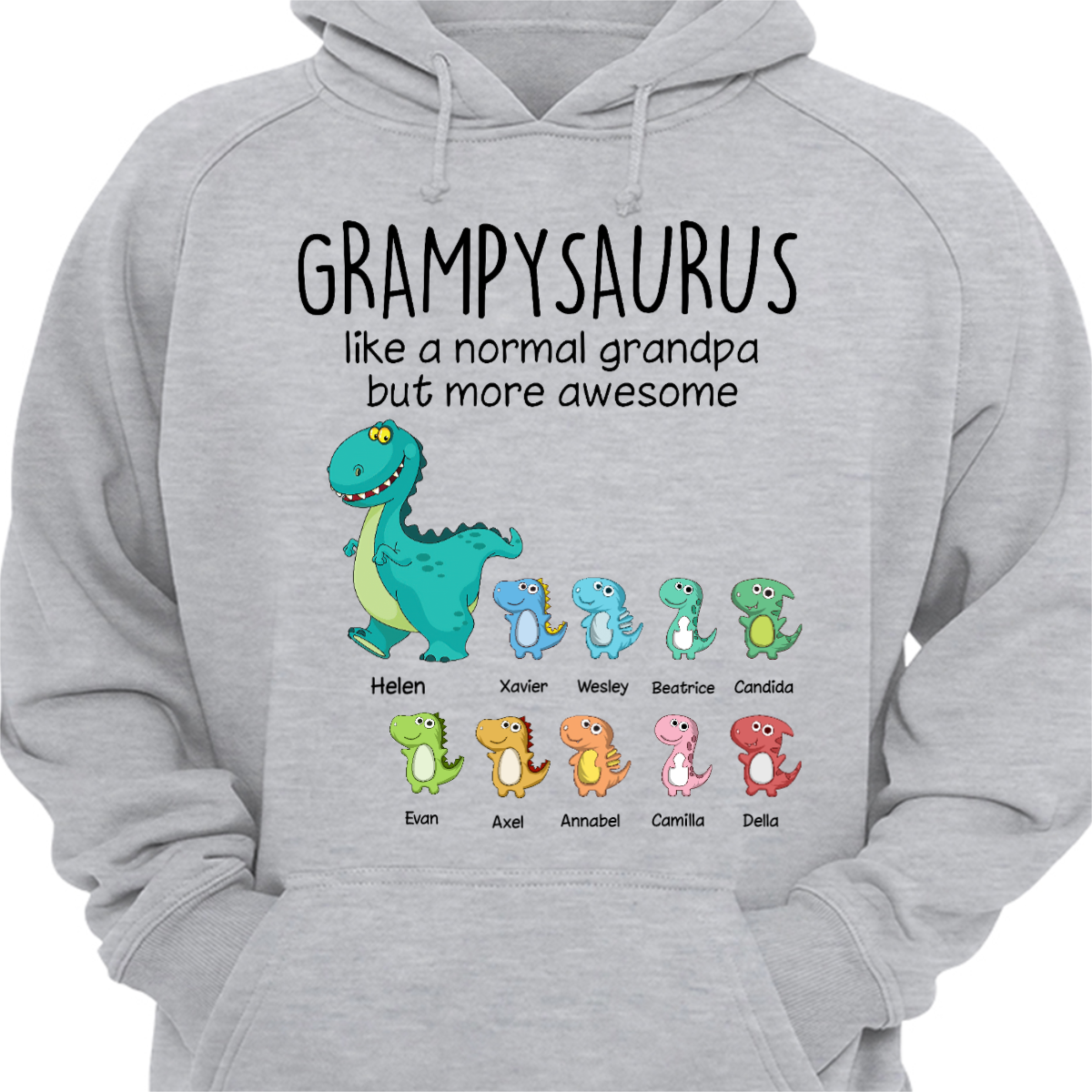 Grandma Grandpa Daddy Mama Saurus And Kids Personalized Hoodie Sweatshirt