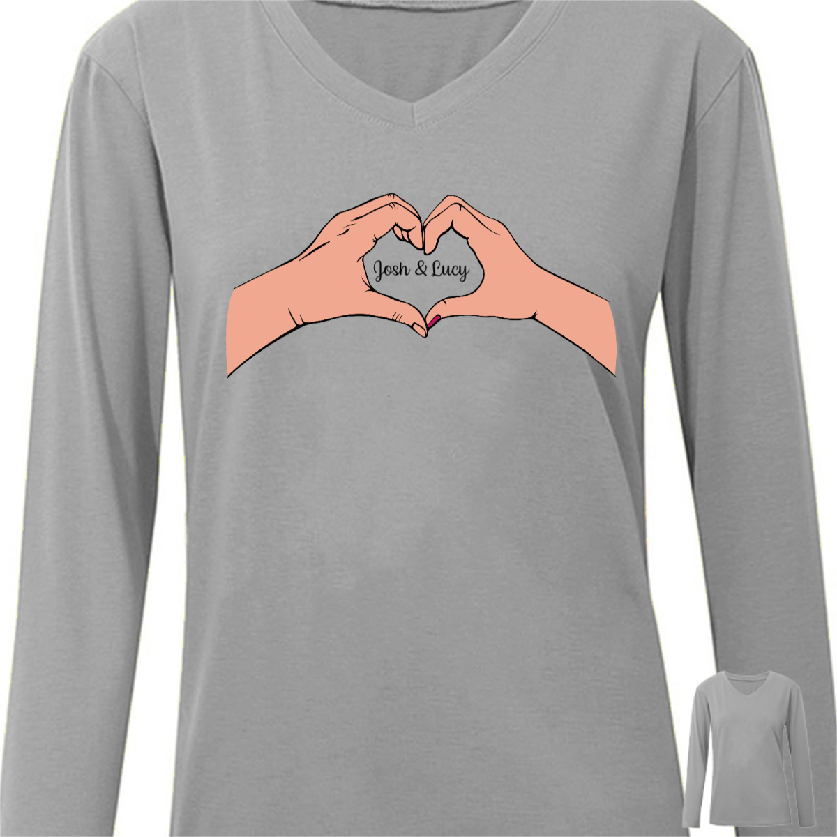 Couple Heart Hands Valentine‘s Day Gift for Him for Her Personalized Long Sleeve Shirt