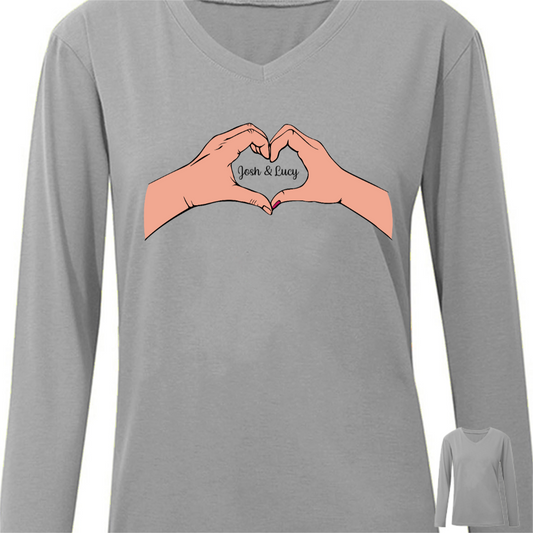 Couple Heart Hands Valentine‘s Day Gift for Him for Her Personalized Long Sleeve Shirt