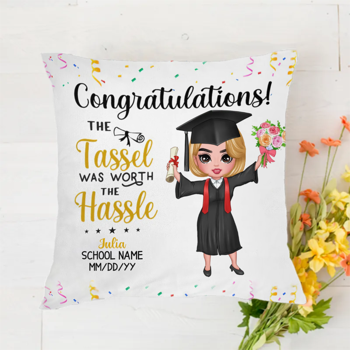 Spring Graduation Linen Graduation Girl Boy Personalized Polyester Linen Pillow – YeCustom