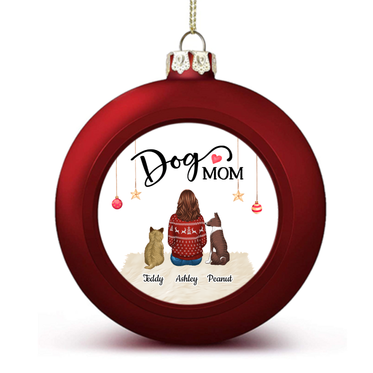 Dog Mom Sitting Personalized Ball Ornaments