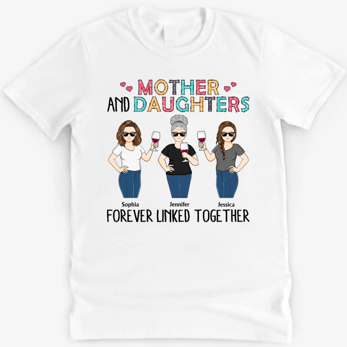 Mother &amp; Daughter Forever Linked Together Family - Mom Gift - パーソナライズされたカスタムシャツ