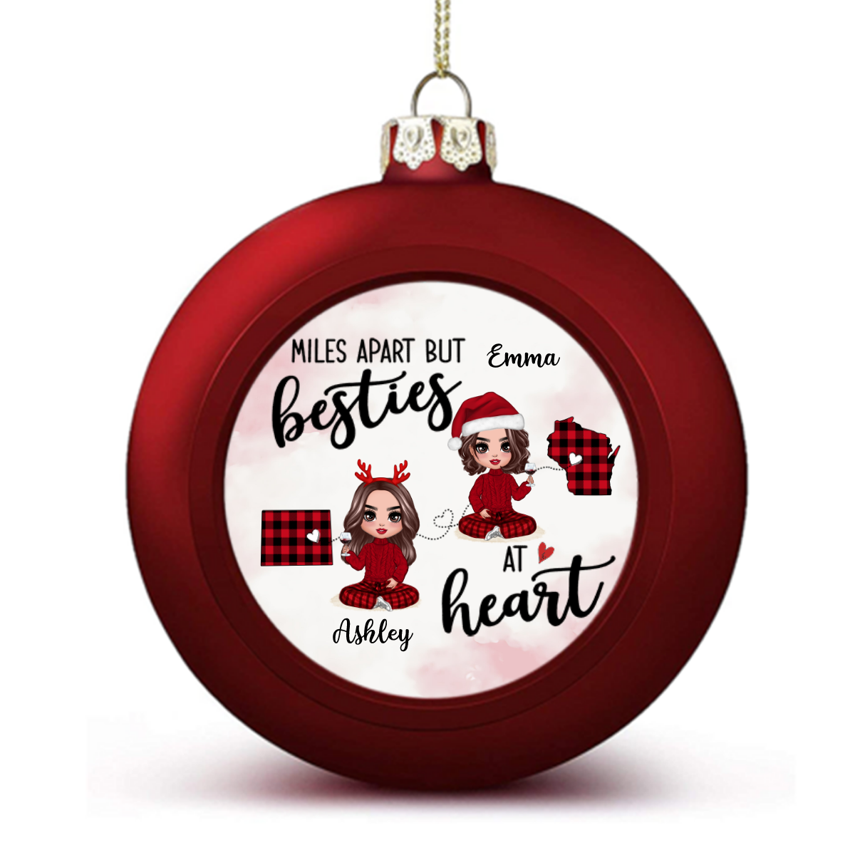 Red Plaid Long Distance Doll Besties Ball Ornaments
