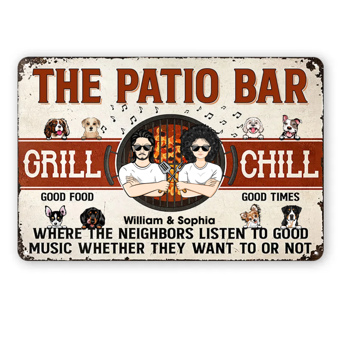 Couple The Backyard Good Food Good Times - Dog Lovers Gift - Personalized Custom Classic Metal Signs