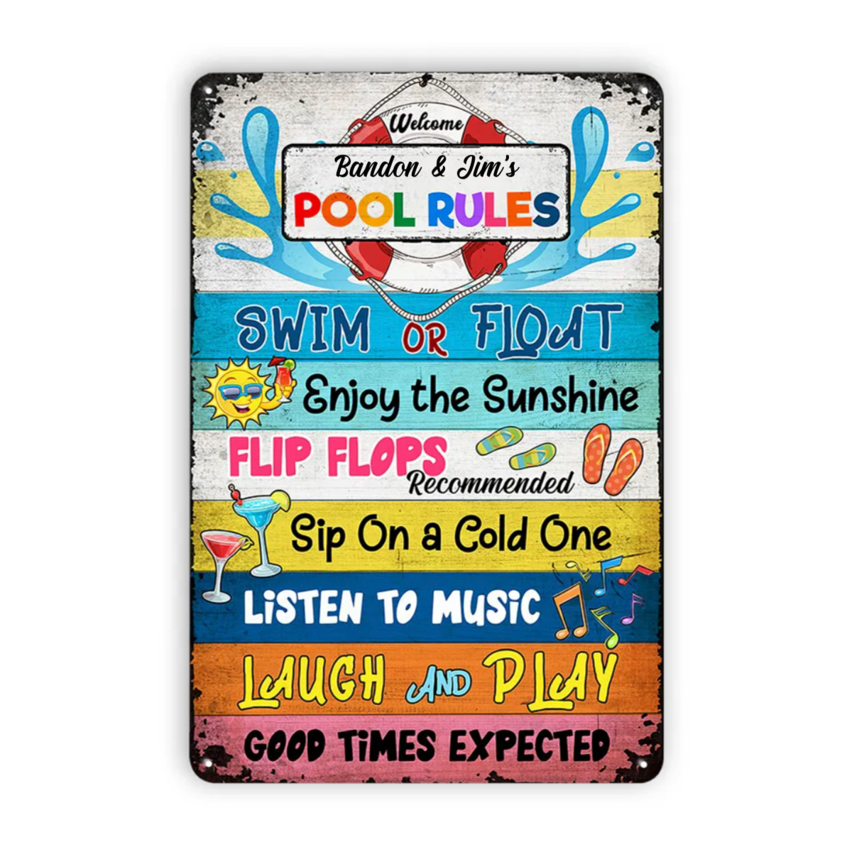 Family Pool Summer Outdoor Decor Metal Sign
