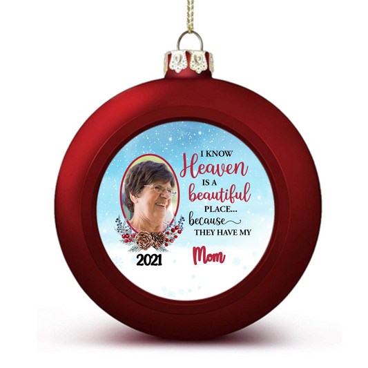 Berry Frame Heaven Is Beautiful Place Photo Memorial Personalized Ball Ornaments