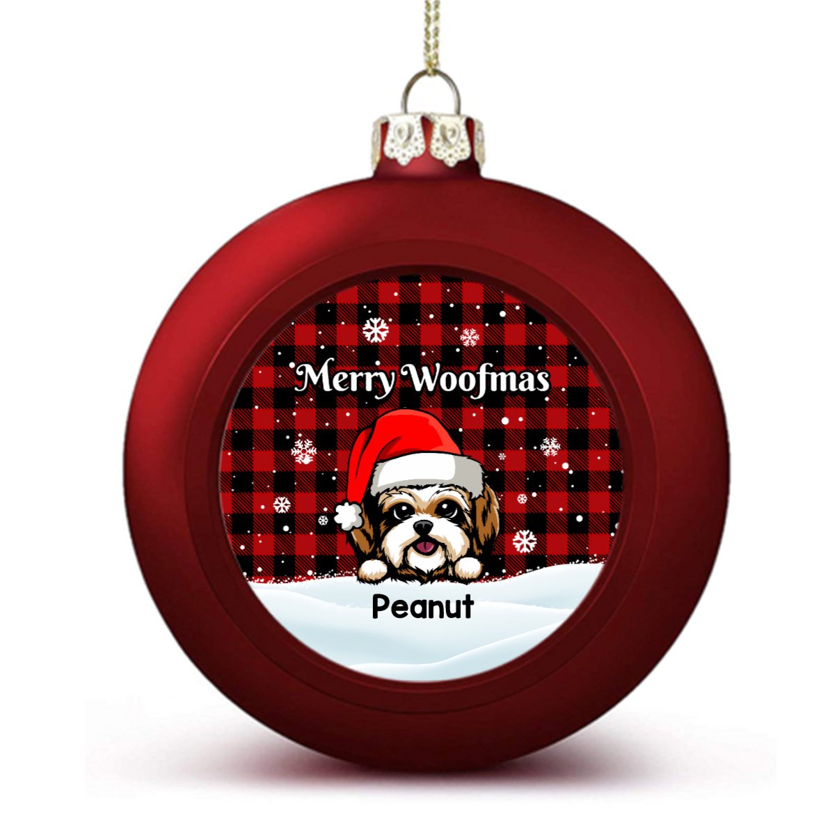 Christmas Checkered Peeking Dogs Personalized Ball Ornaments